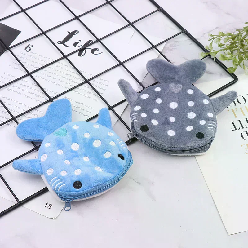 Cute Cartoon Plush Shark Coin Purse Plush Animal Wallet for Women Kids Zipper Coin Bag High Quality