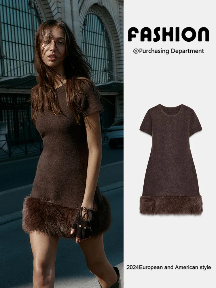 

Winter New Women's Dr ZA2025 Knitted Outerwear 575526 700 ort Sve round Ne Pure Color Knitted Dr for Ladies