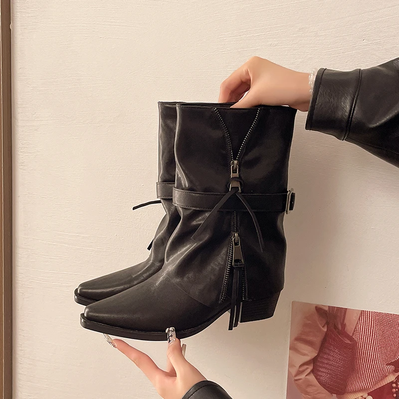 Women's Shoes Woman Boots Knee High Platform Chunky Heels Trend Punk Gothic New Rock Leather Fashion Motorcycle Footwear Amq1263