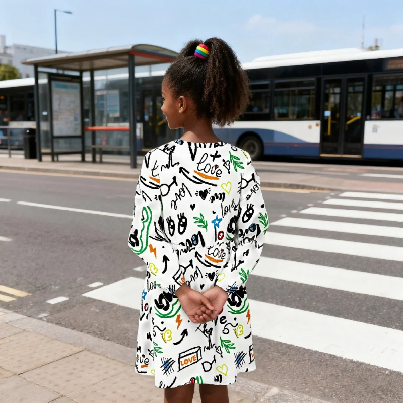 Girls 2025 Graffiti Art Print Dress