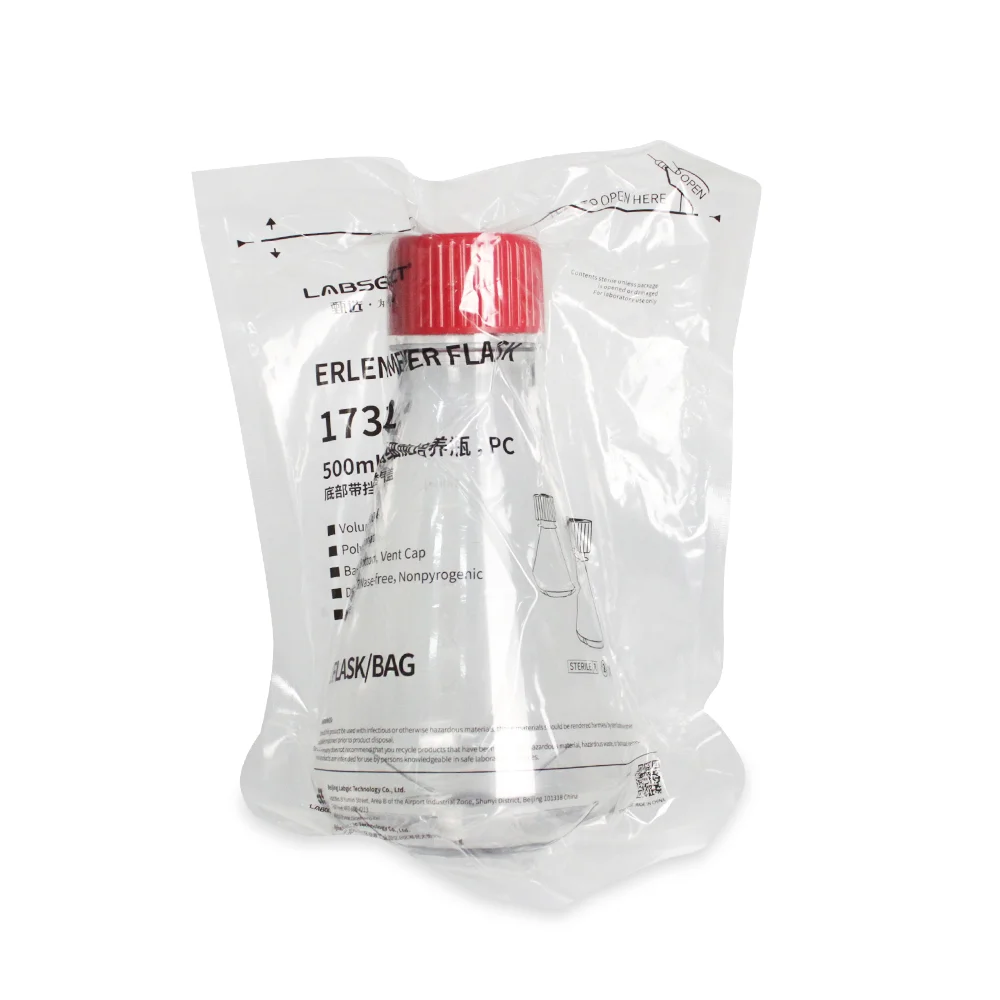 LABSELECT Triangle cell culture bottle, Breathable cover, Polycarbonate material, With baffle, 500ml Erlenmeyer Flask, 17312
