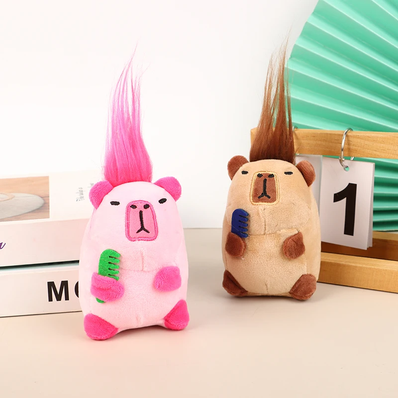 Cute Capybara Keychain Plush Toy Doll Guinea Pig Pendant Keyring Fried Hair Doll Pendant Car Backpack Charms Bag Decor Accessory