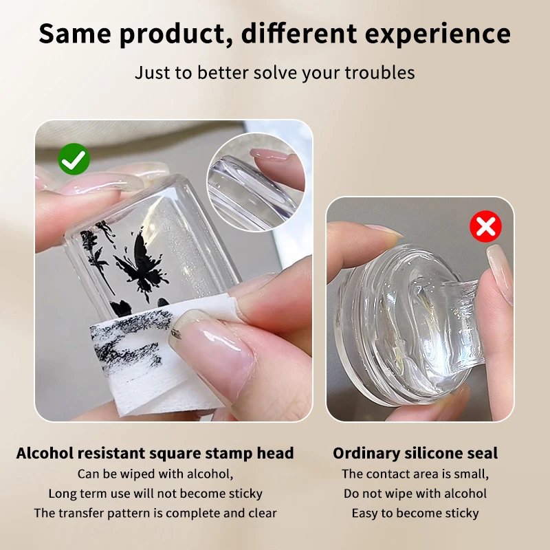 Tampon rectangulaire Transparent pour Nail Art, avec grattoir, outil de transfert de tête en Silicone, gelée claire rapide, estampage français, manucure