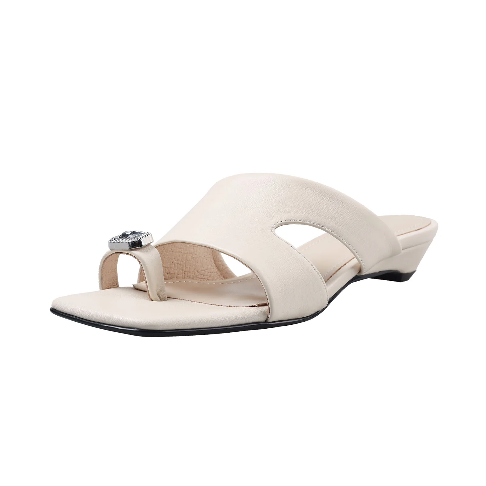 

Arden Furtado 2025 Summer Holiday style sheepskin Wedges Word slippers Square toe Middle heel Crystal Pinch toe Slippers