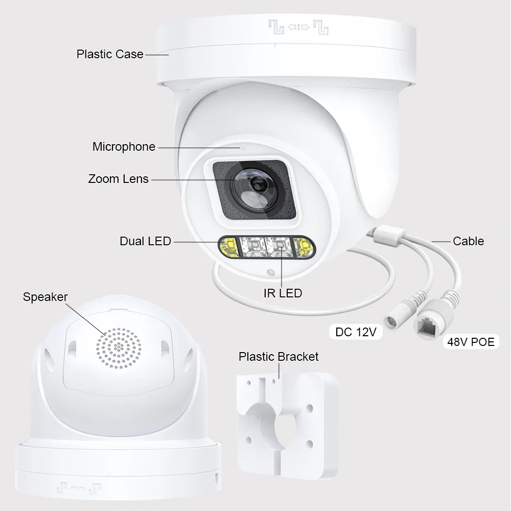 Câmera de Rede IP POE para Segurança Doméstica, Zoom Óptico 5X, Detecção de Rosto Humano, Montagem no Teto, Xmeye, 6MP, 8MP, 4K