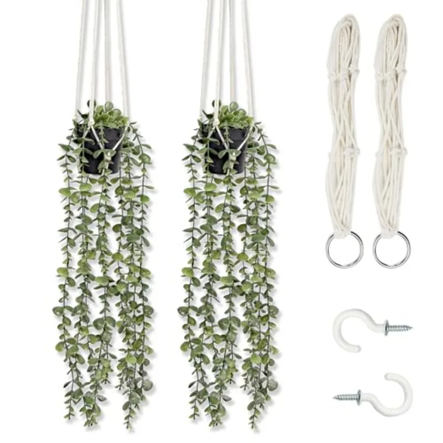 

Fake Hanging Plants 2 Pack Macrame Artificial Hanging Plants with Faux Vine Plant Hanger for Indoor Outdoor Home Wall Boho Bedr