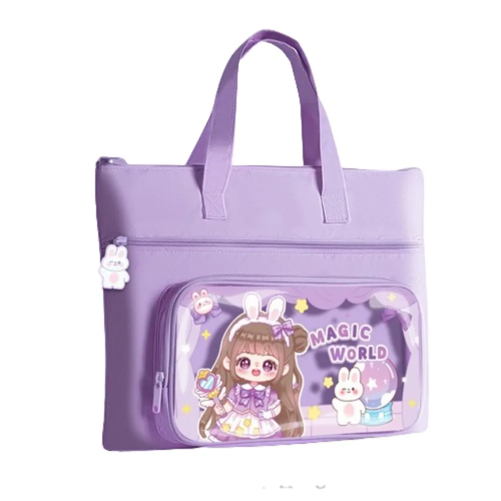 

Kawaii Capybara Tote, школьная сумка, ручной многослойный органайзер для файлов с героями мультфильмов, холст с ручкой, сумка для файлов формата А4, офисные принадлежности