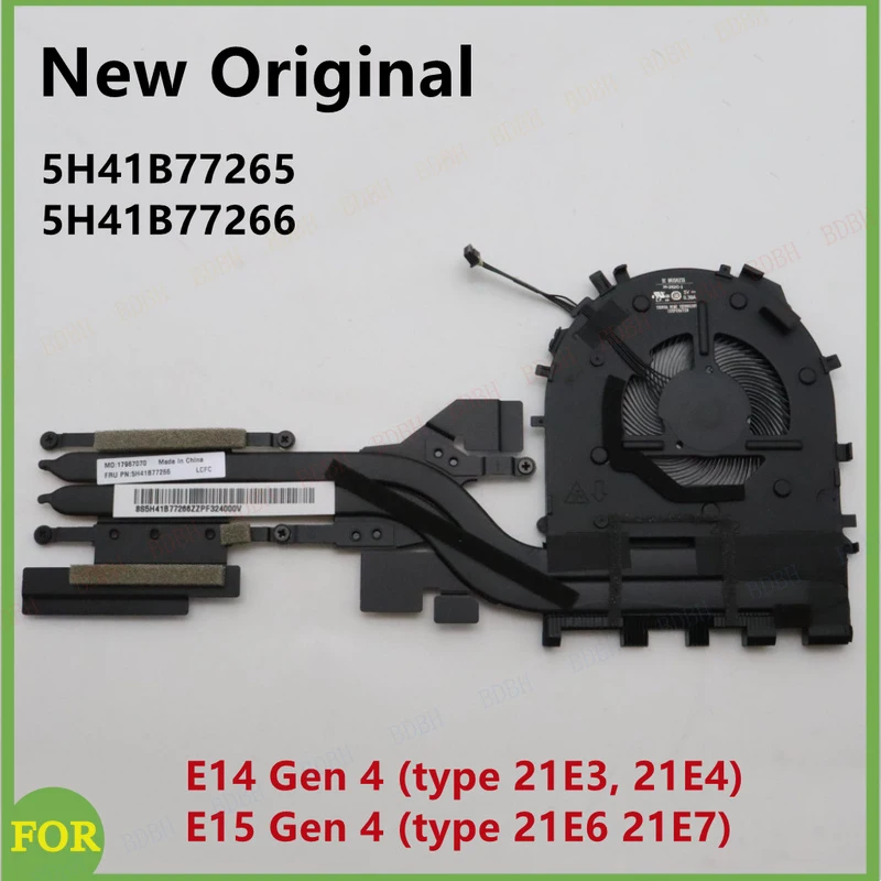 

BDBHNew Оригинальный охлаждающий вентилятор с радиатором для ноутбуков Lenovo ThinkPad E15 Gen4 E14 Gen4, FRU: 5H41B77265 5H41B77266