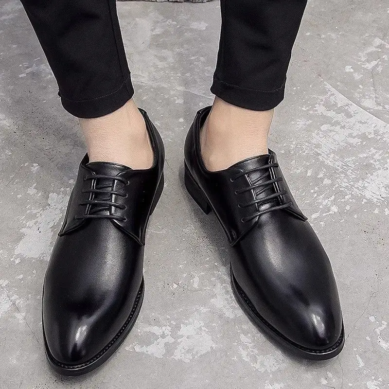 

Мужские социальные туфли на шнуровке, черные однотонные офисные новые итальянские вечерние официальные модельные туфли, мужские элегантные и классические туфли из воловьей кожи 39