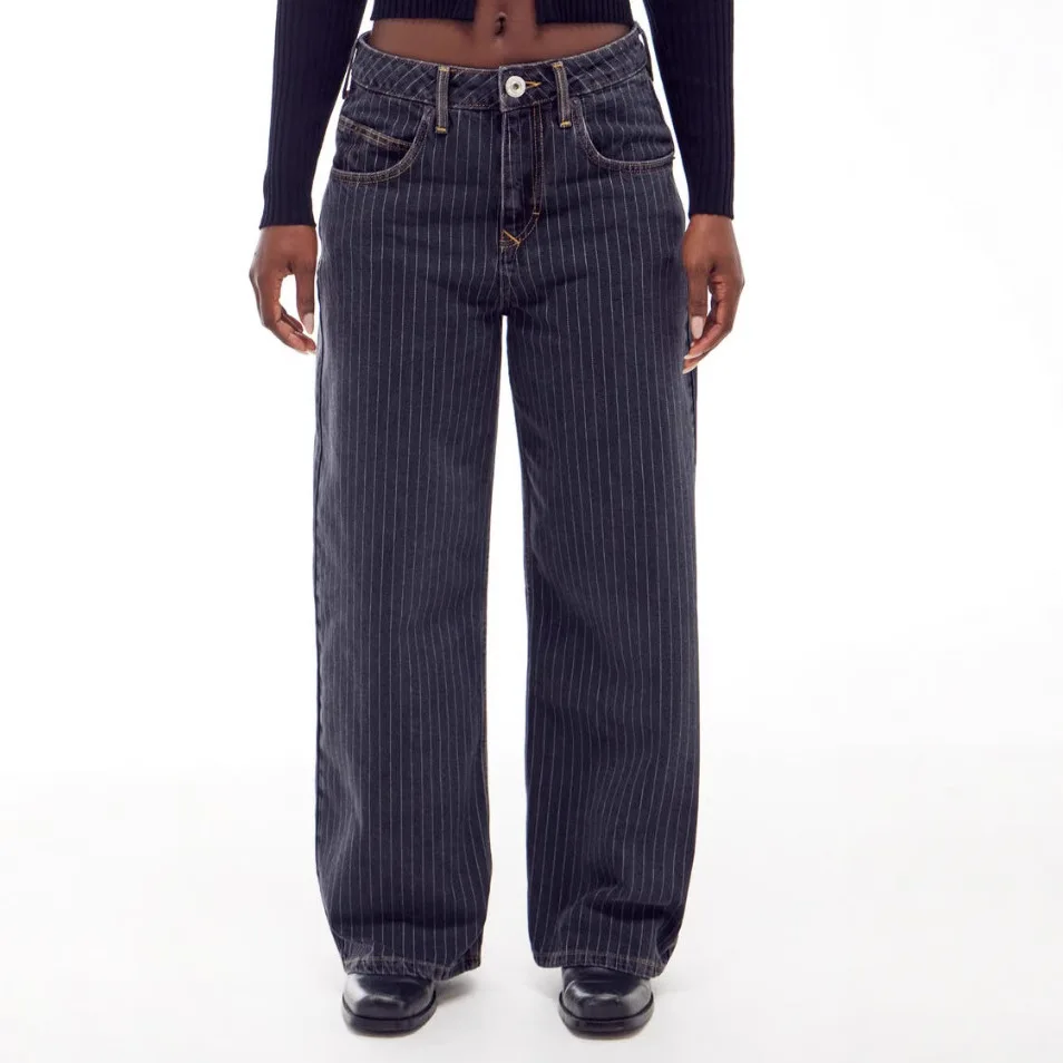 

2025 New American Casual Denim Printed Pants Summer Loose Pockets Straight Wide-leg Women's Trousers