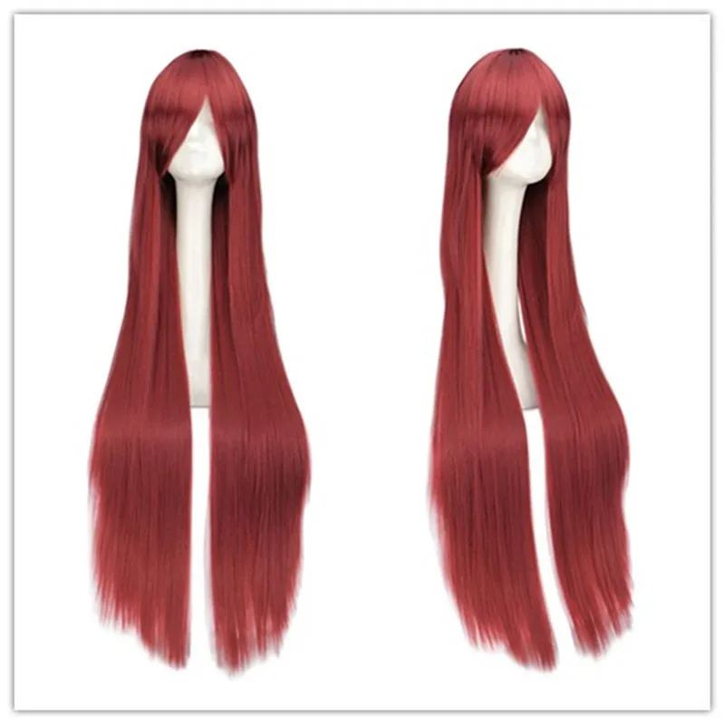 100cm Long Wine Red Resistant Full Bangs Uzumaki Kushina Wig Heat Synthetic Hair Wig