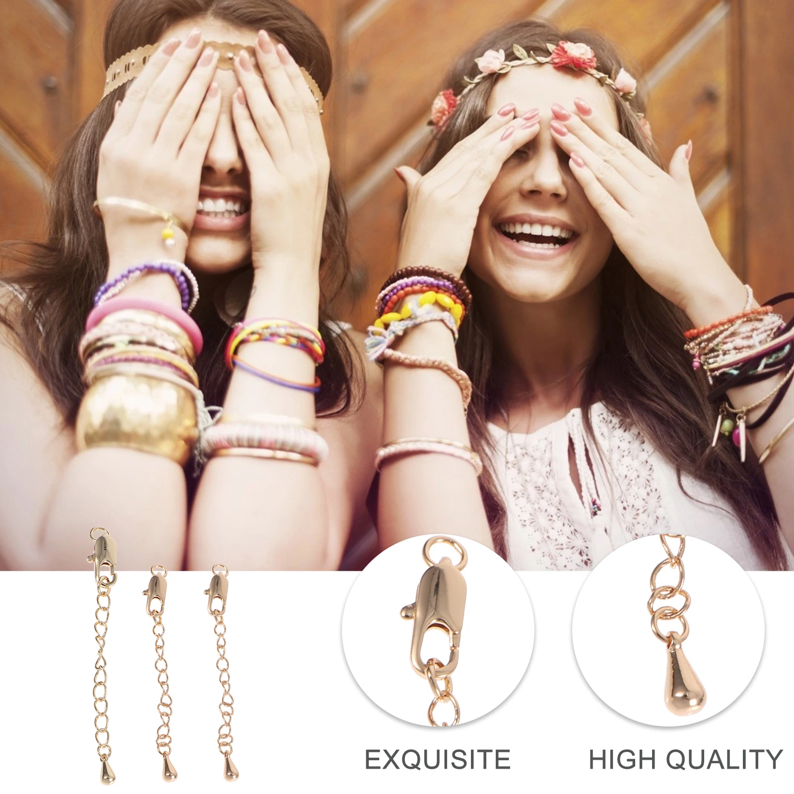 

3PCS Long Rectangle Buckle Extender Chain High Quality Alloy Clasp DIY Jewelry Necklace Bracelet Lobster Chain Metal Extender