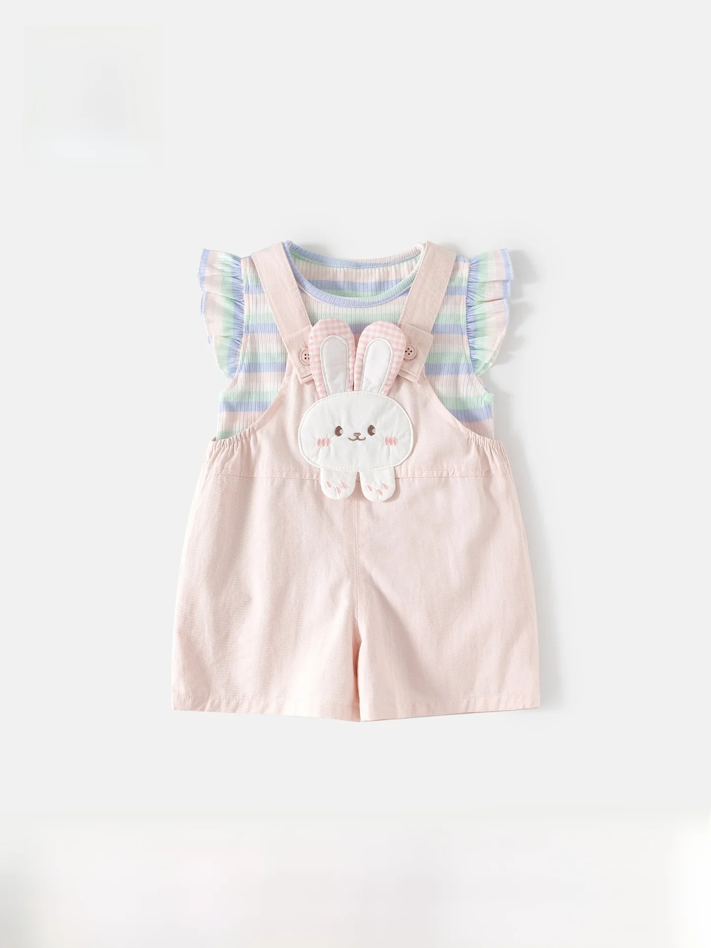 princess-style-summer-outfit-for-girls-baby-sleeveless-t-shirt-and-overalls-lightweight-breathable-children's-clothing-set