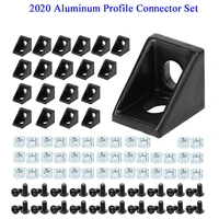 Juego de conectores de perfil de aluminio 100 Uds 2020: 20 piezas soporte de esquina + 40 tuercas con ranura en T M5 serie 20 + 40 Uds. Tapa de enchufe hexagonal M5x8mm