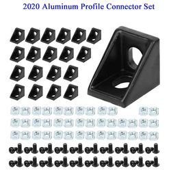 100PCS 2020 Aluminum Profile Connector Set: 20pcs Corner Bracket + 40pcs 20 Series M5 T-slot Nuts + 40pcs M5x8mm Hex Socket Cap