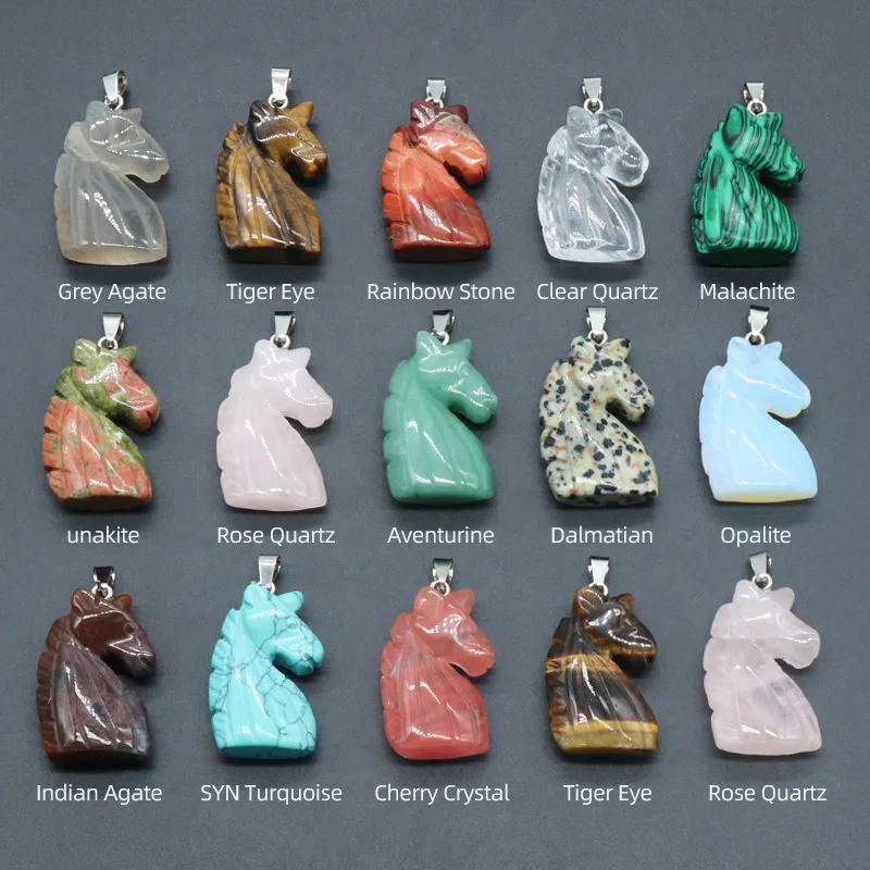 

Fashion unicorn Natural Stone Necklace Pendant charm for jewelry making animal accessories Birthday boy gift wholesale 8pcs