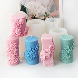 3D Relief Rose Round Column Candle Silicone Mold Rose Column Resin mold DIY Valentine's Chocolate Gifts  Gypsum Mold Home Decor