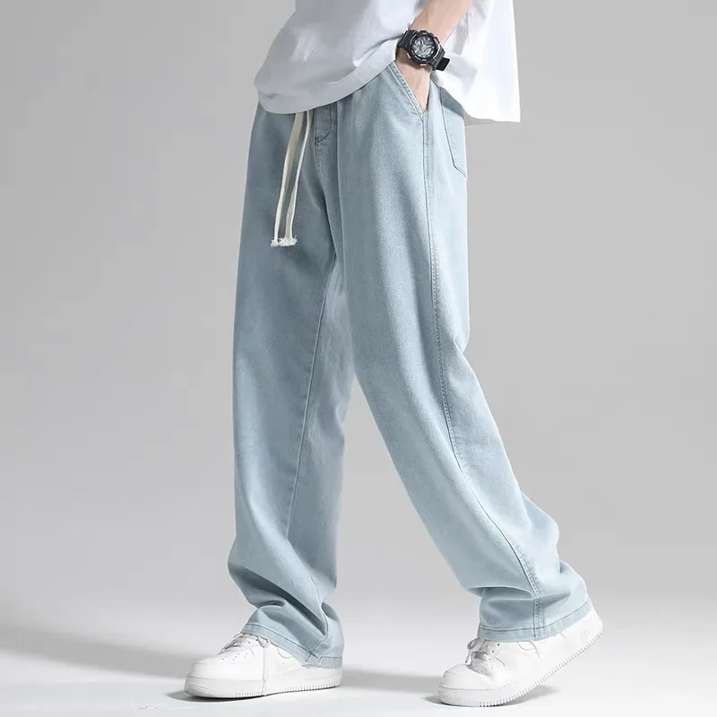 

Straight jeans men's summer thin fashion brand loose pendant wide leg drape mop trousers casual pants