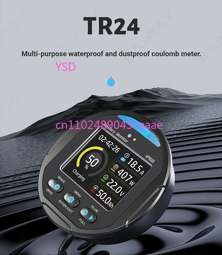 TR24 ip68 Waterproof 8-100v 0-500A Battery Monitor Charge Discharge Voltage Battery Capacity Tester Instrument