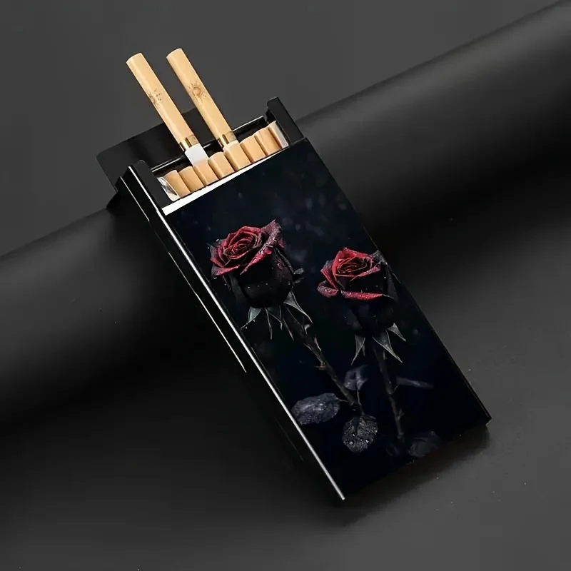 Slim Aluminum Cigarette Case,Roses/Starry Sunflower/Dark Romance Roses Design,Elegant Pocket Box For Cigarettes,Anniversaries