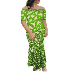 New Polynesian Tribal Design Tapa Floral Print Fishtail Mermaid Dresses Women Custom Big People Off Shoulder Evening Dresses