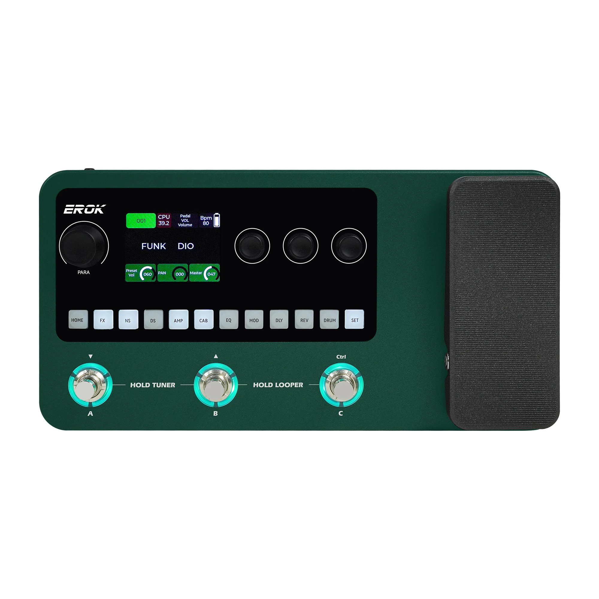 EROK MP‑20 Multi Effects Guitar Processor ANN Modeling 320+ Effects Looper Drum Machine 2.4