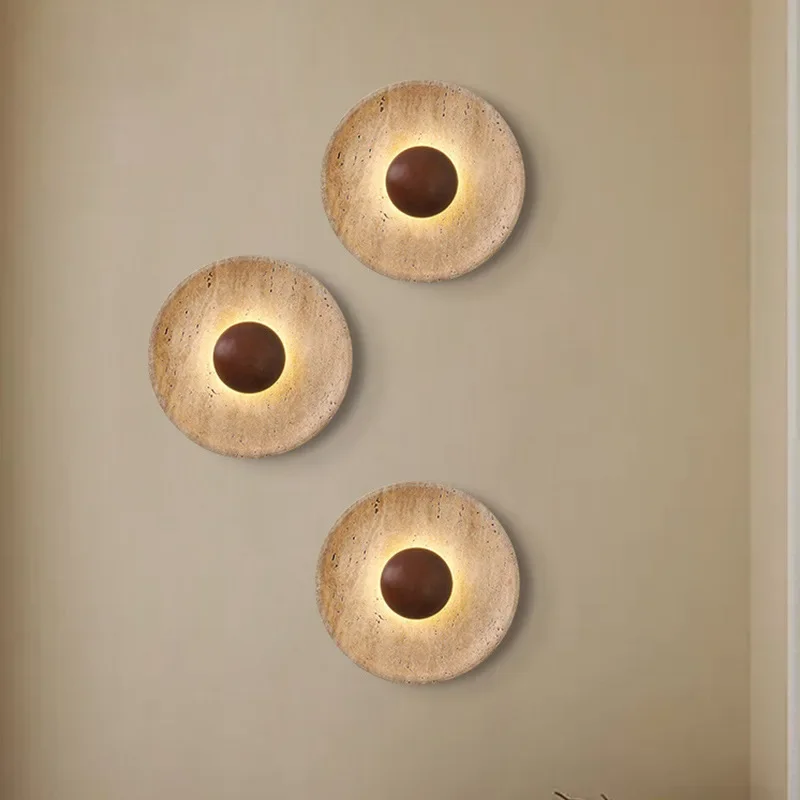 Modern Natural Stone Wall Light Sconce, Dark Wood 25cm 110-220V Atmosphere Lamp for Foyer Dining Room Bedroom Stairs Aisle Halls
