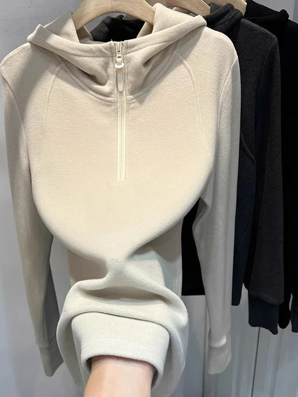 Autumn Winter Double-Sided Fce Design Cartoon Print f-Zip Hoodie Women's Base Layer Top Polyester Fiber Loose Fit Korea...