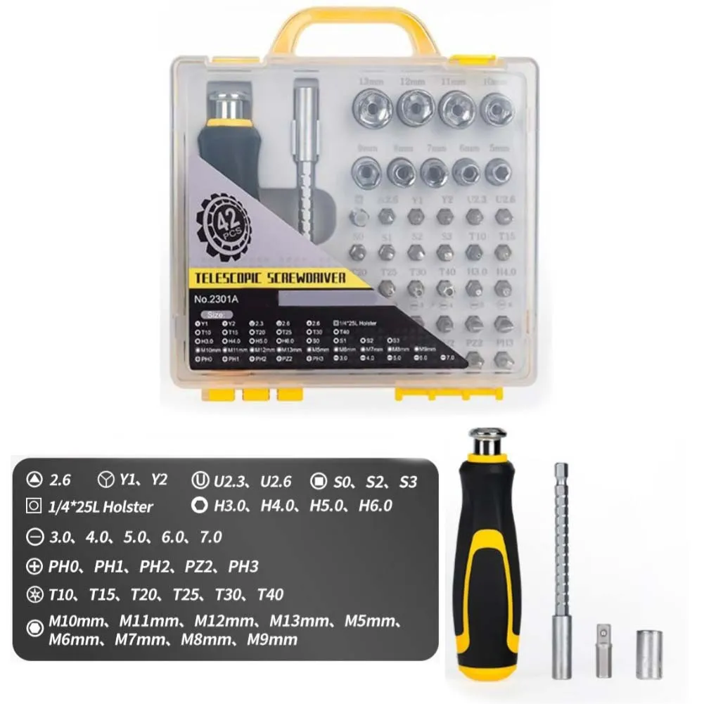 42 In 1 Multifunction Manual Screwdriver Set For Electronics Repair Mobile Phone Computer Camera Watch Glasses Extension Rod