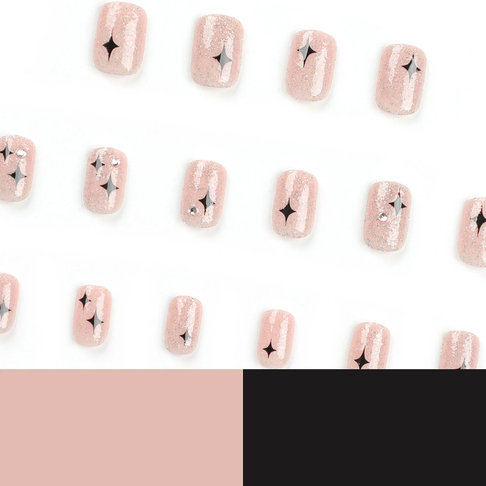 Uñas postizas de color rosa brillante con purpurina, uñas naturales irrompibles, uso sencillo para puesta en escena