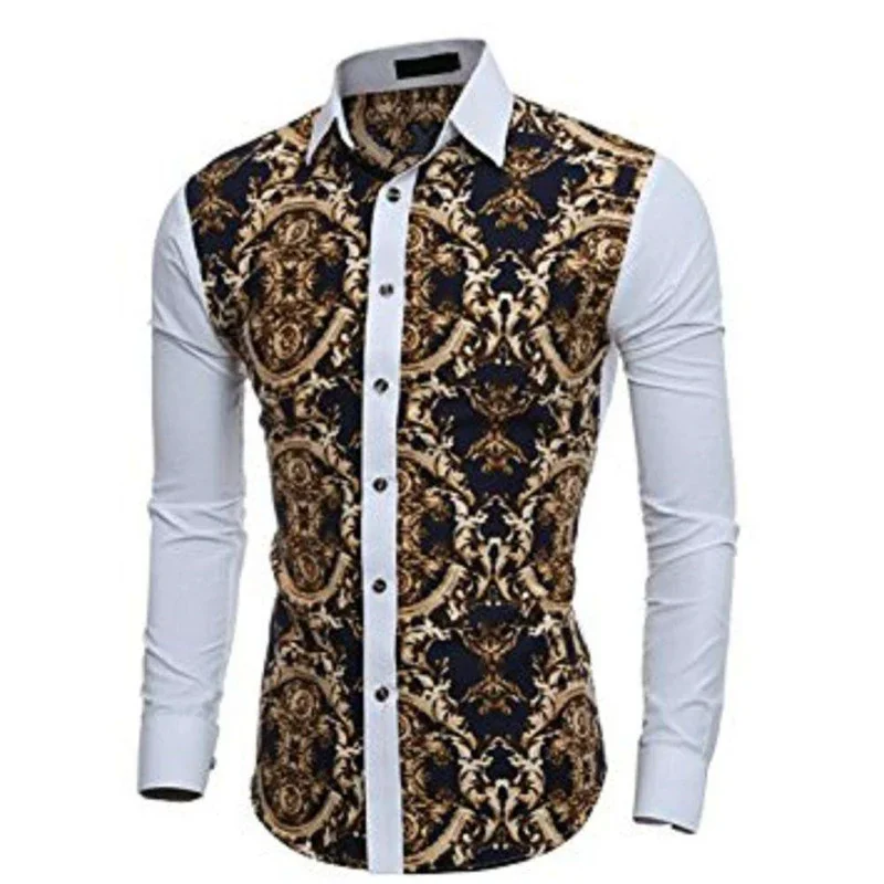Men's New Fashion Men's Long Sleeve Shirt Top Gold Red Purple Button Shirt Fashion Luxury Soft Comfort Toplong sleeve t shirt me