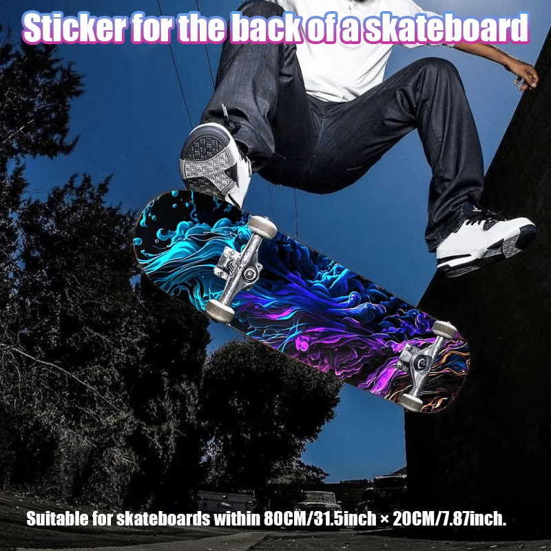 

1 flat "creative gradual change color smoke waves" retro skateboard sticker suitable for double warp scooter portable folding