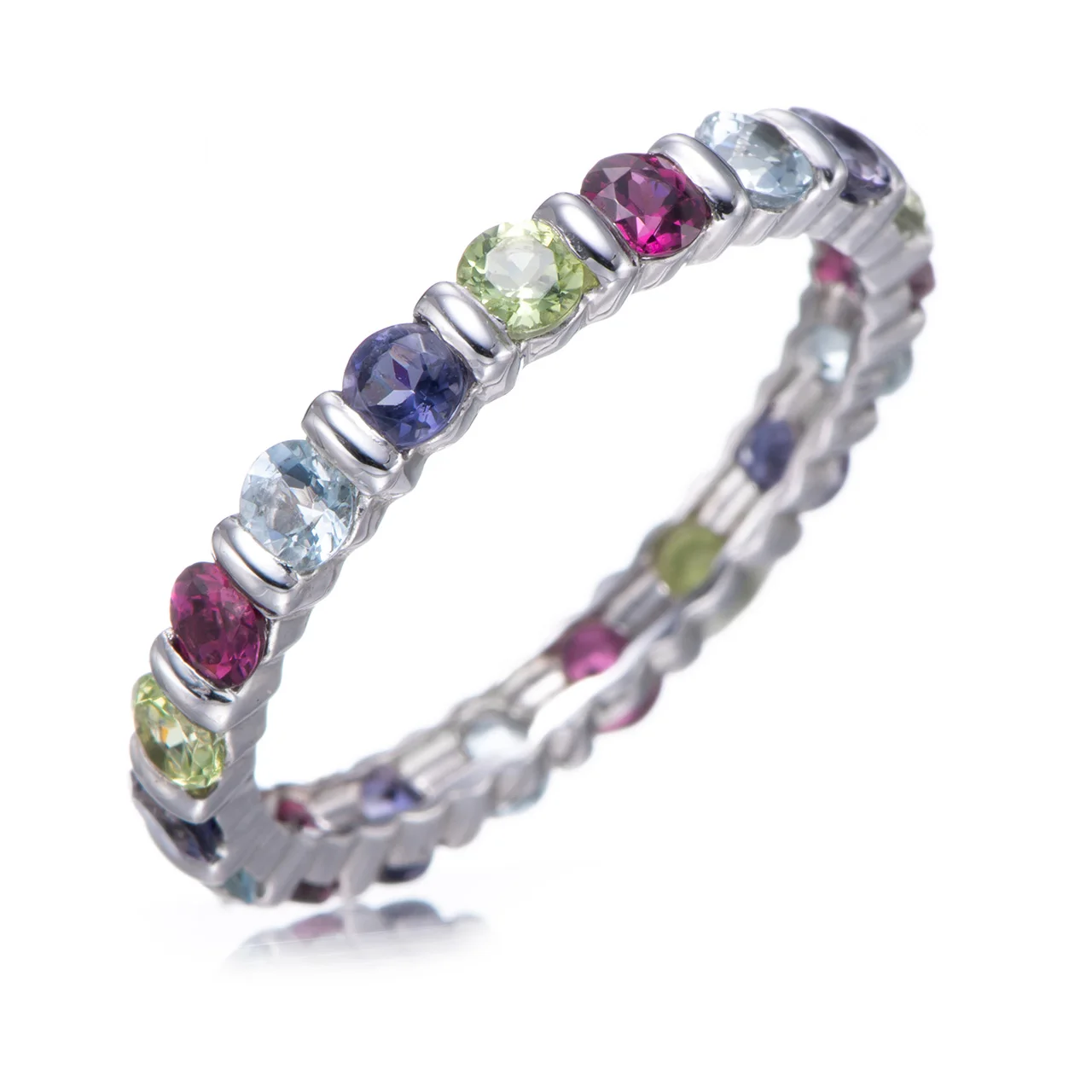 

Aquamarine,Iolite,Peridot,Rhodolite Rhodium Over Sterling Silver Ring