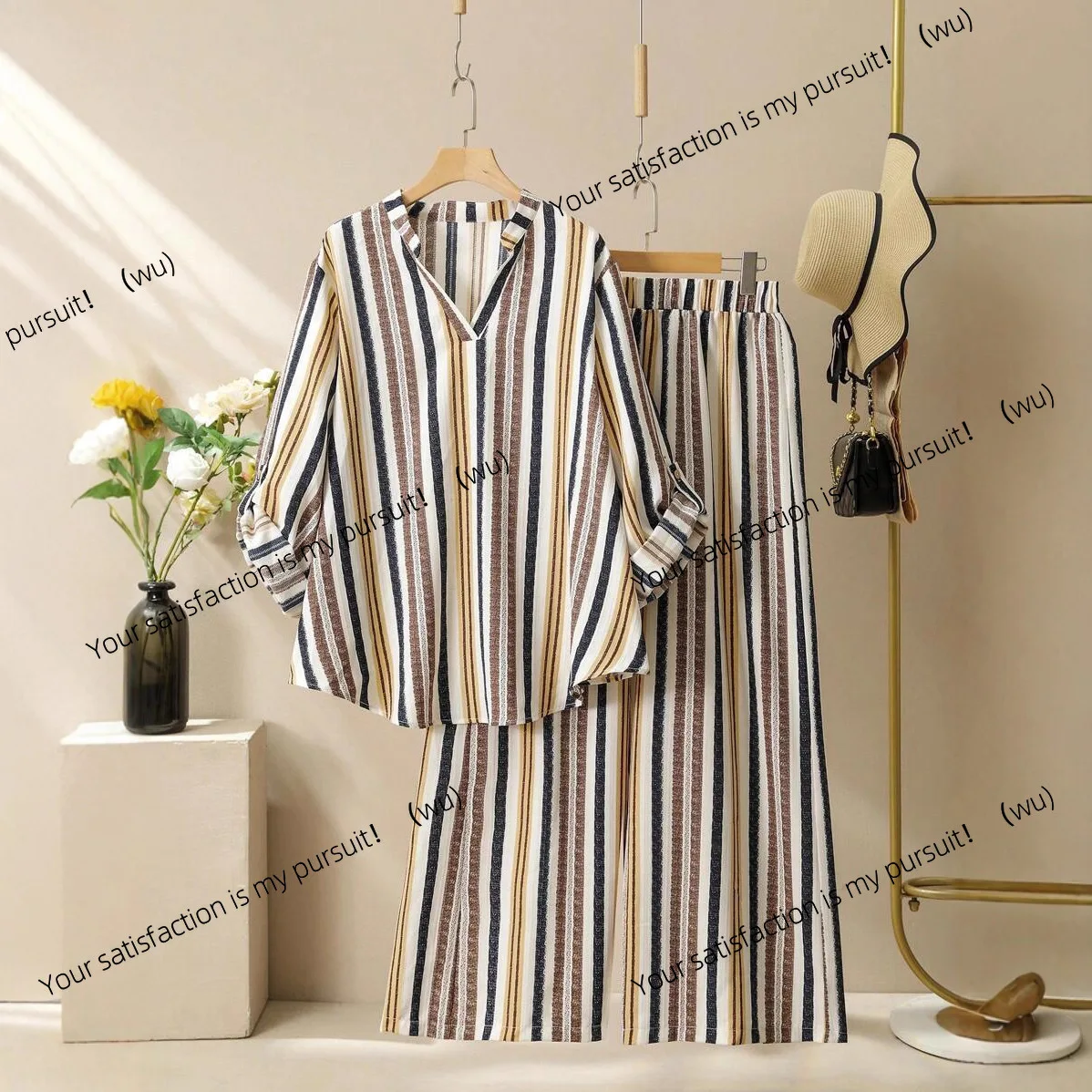 

Европейская и американская женская одежда, осенне-зимний новый полосатый костюм с v-образным вырезом и принтом