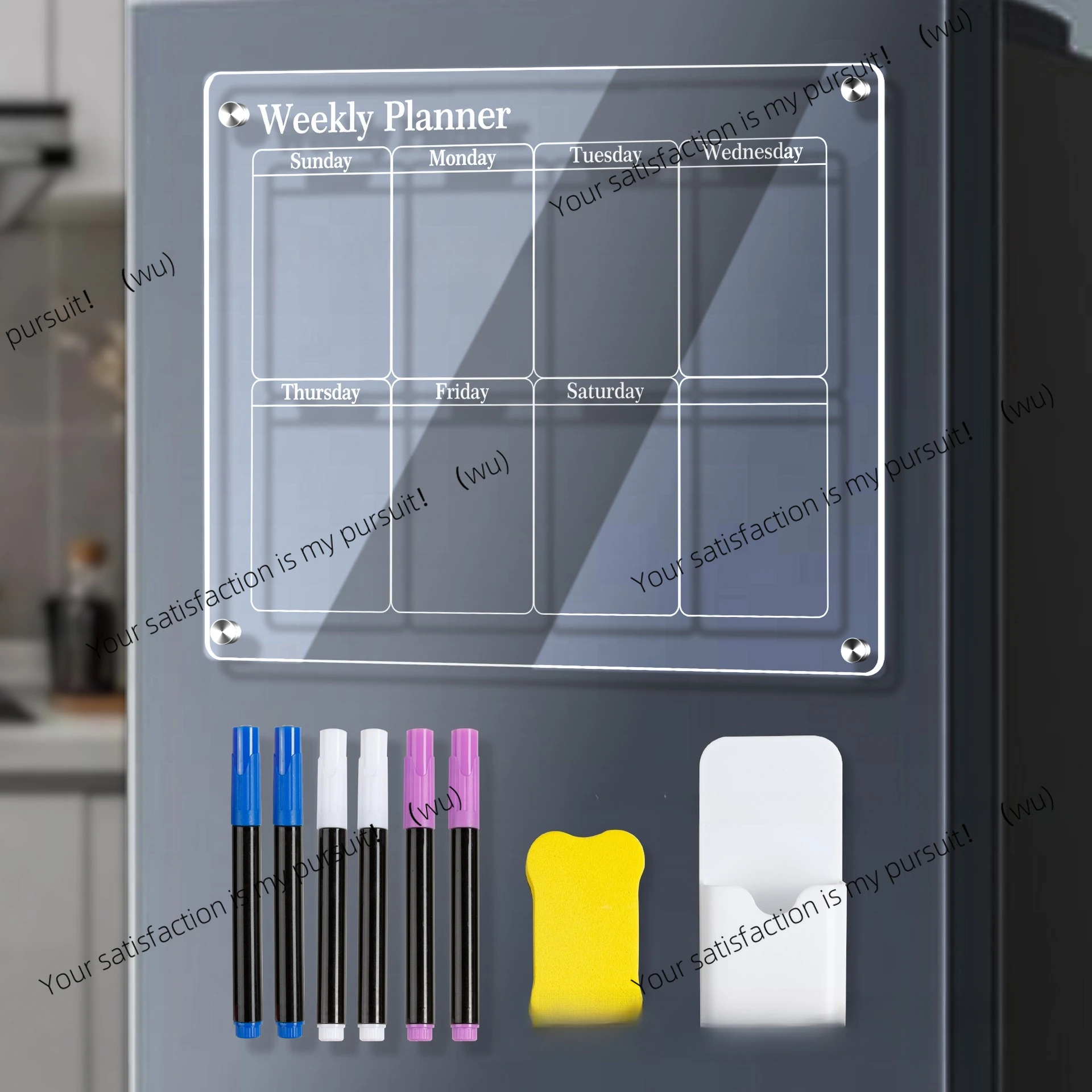 

Weekly schedule, magnetic message board, refrigerator sticker, magnetic note board, acrylic, dry wipe board