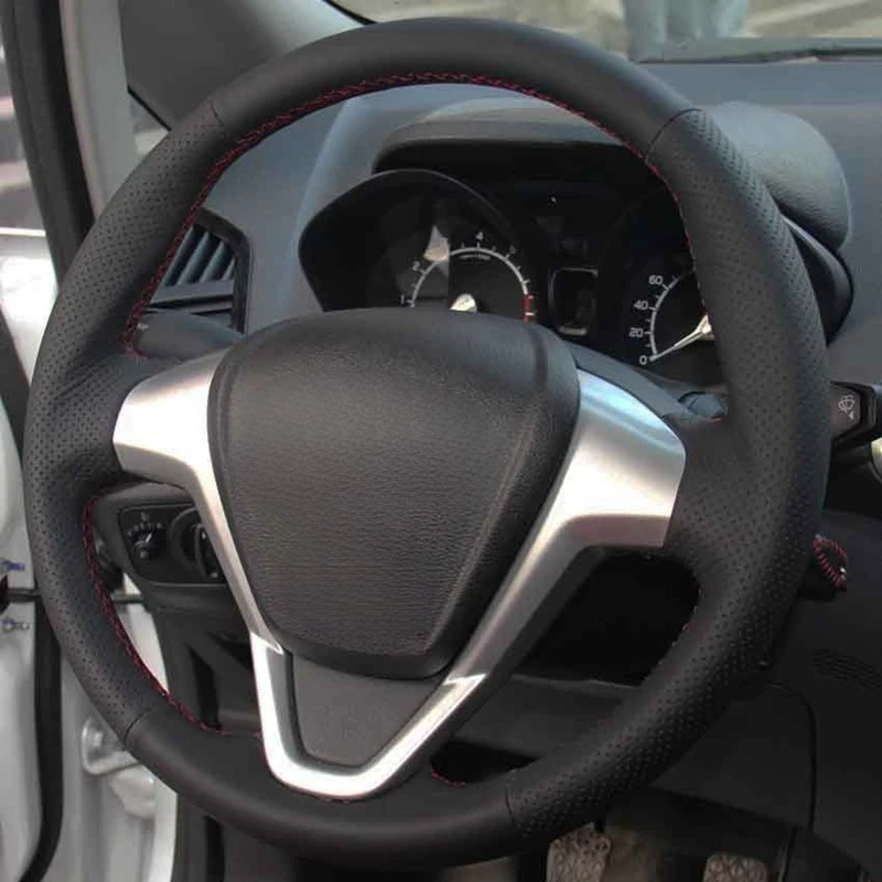 

Hand-Stitched Car Steering Wheel Covers DIY Soft Black Artificial Leather For Ford Fiesta 2008-2013 Ecosport 2013-2016