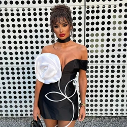 GORAFASHION Black Ladies Knitted Mini Dress Sexy Off-shoulder Mini Women Evening Party Dress