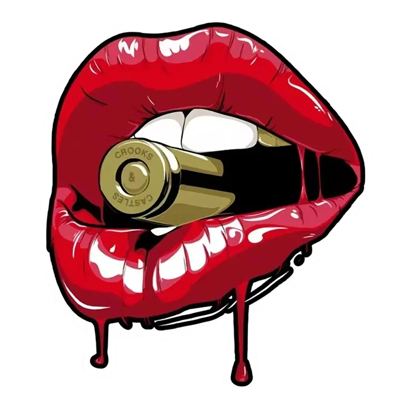 G117 17CMX15CM Personality PVC Decal Red Lips With Bullet Car Sticker on Motorcycle Laptop Decorative Accessories