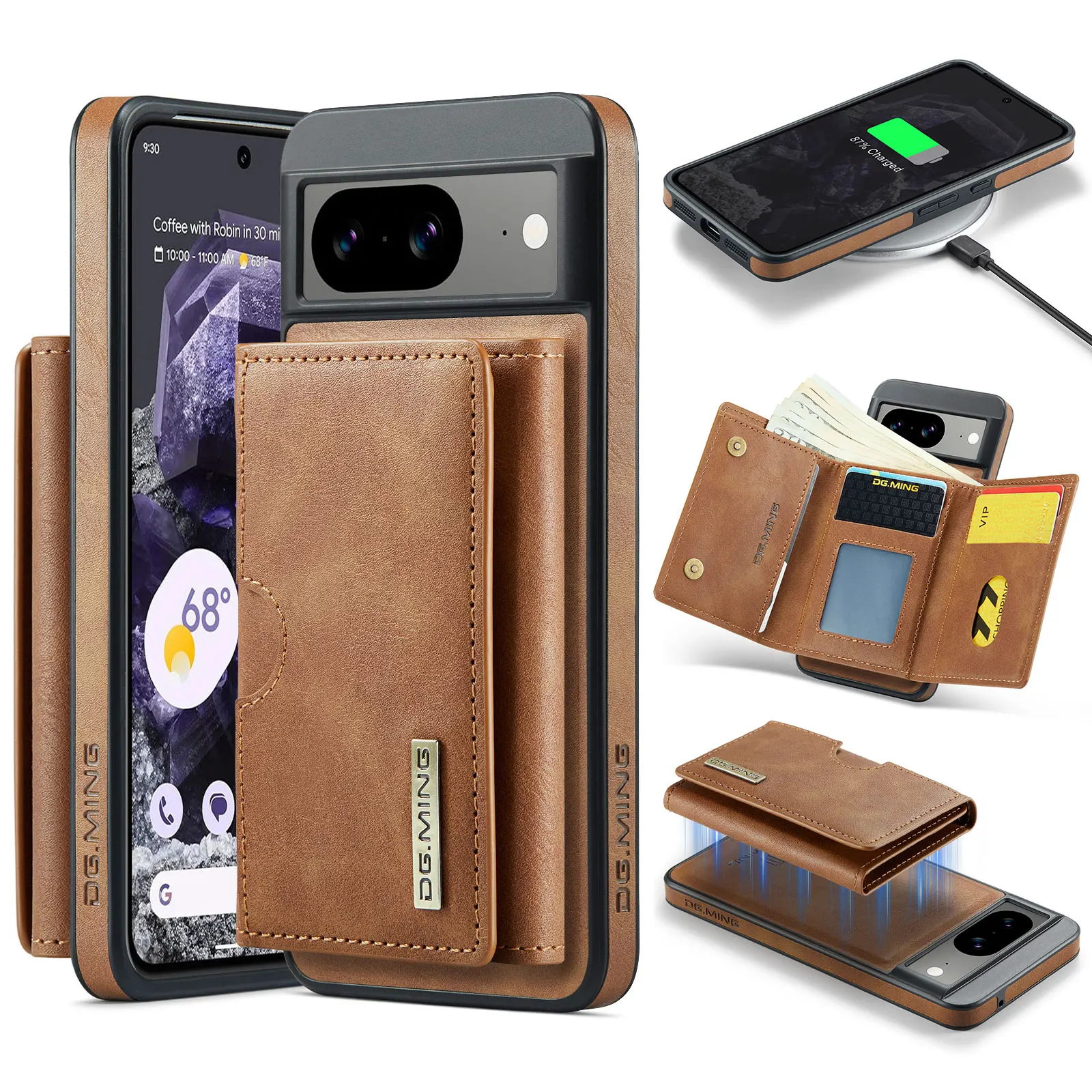 For Google Pixel 8 Pro Case DG.MING 2 in 1 Magnetic Detachable Leather Wallet Phone Cover M6 Series