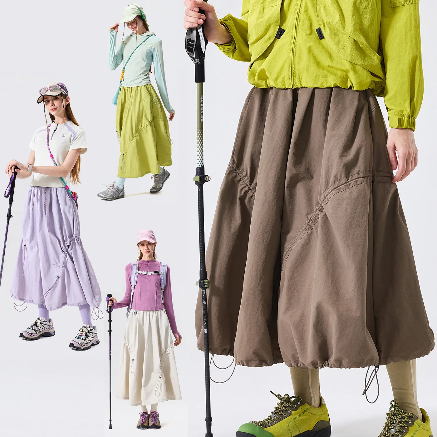 Women Outdoor Hiking Quick Dry Drawstring Loose Function Cargo Skirts Girl Streetwear Vintage Casual Sport Y2k Skirts Pants