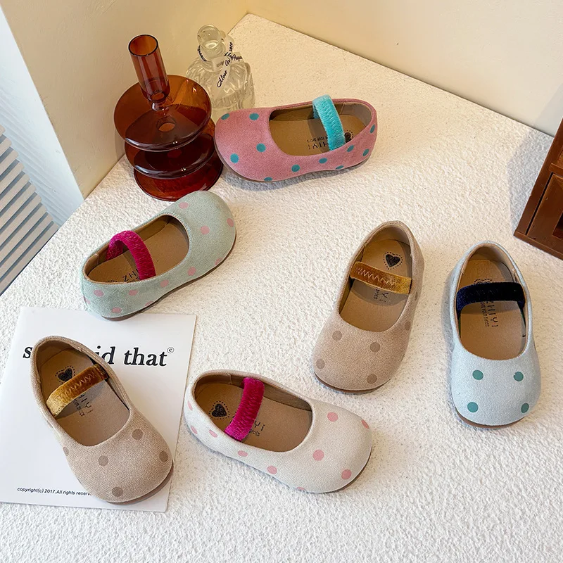 

Girls Flats Soft Sole Polka Dot Velvet Mary Jane Shoes for Girls Kids Elastic Band Loafers Child Chic Spring Summer Casual Shoes