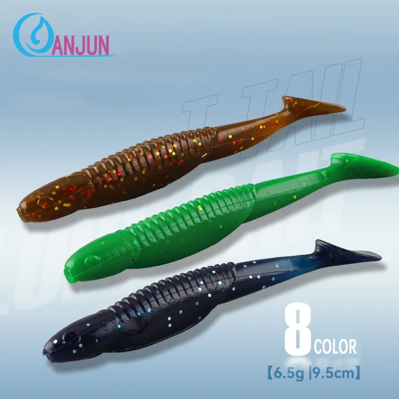 

10pcs/bag Big T-tail Soft 6.5g 95mm Worms Crank Hook Jig Soft Baits Shad Silicone Artificial Baits Fishing Fish Lures