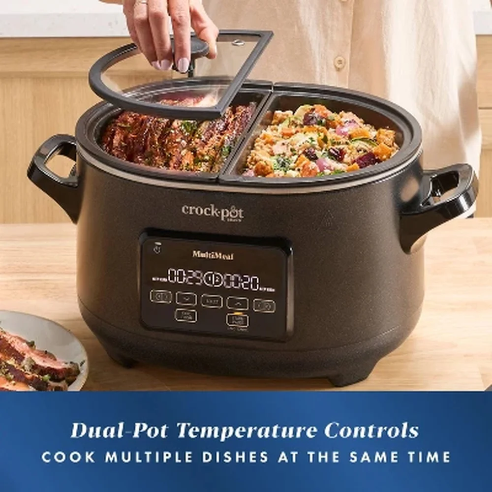 8QT Programmable MultiMeal Slow Cooker DualSync Technology Nonstick Pots Easy Cleanup Family Size Cooking Appliance