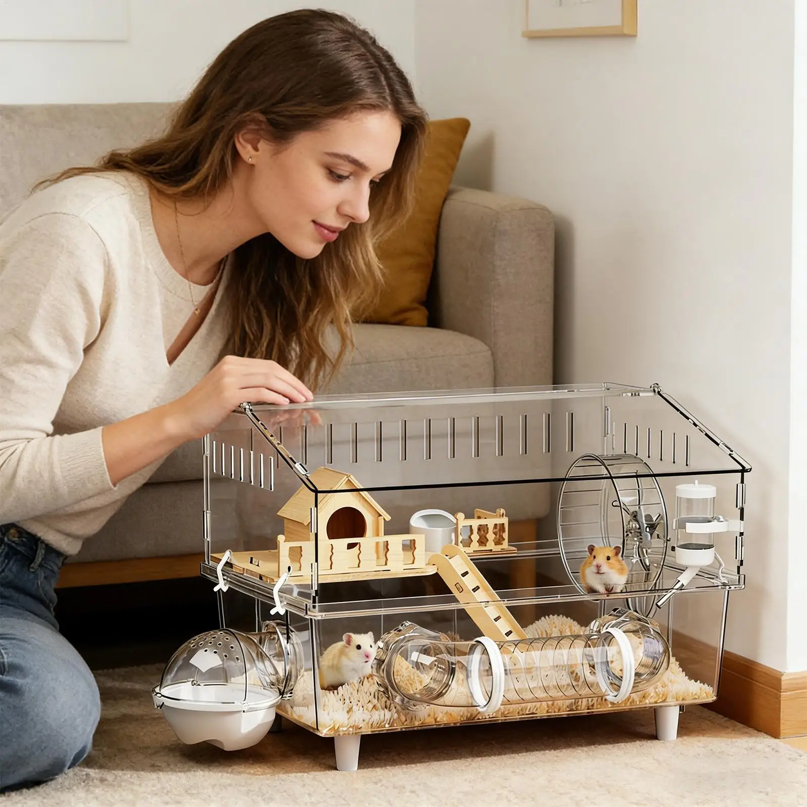 17.7x11.8x13.5 Inch Large Acrylic Clear Hamster Villa Cage For Syrian Gold Bear Habitat Stackable DIY Habitat Terrarium view 2