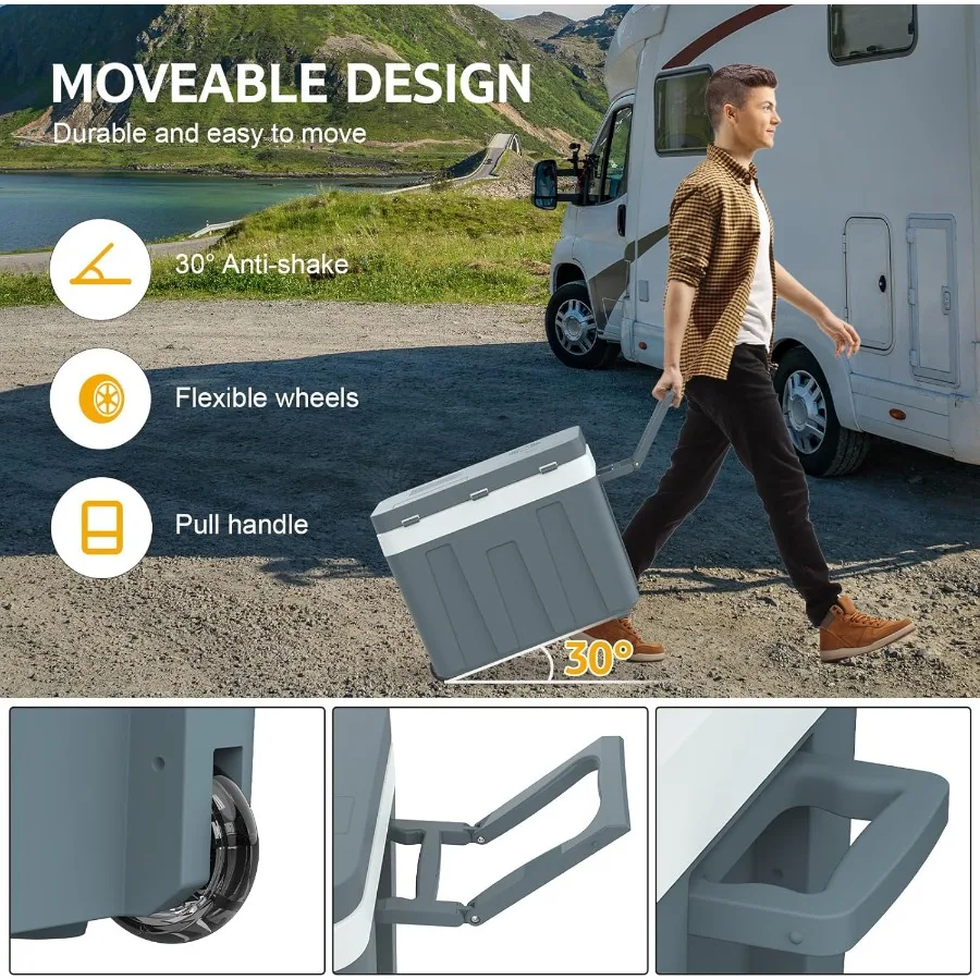 مبرد سيارة كهربائية 12 فولت مع مقبض عجلات للاستخدام المحمول في المركبات RVs للتخييم والسفر 48 كوارت 45 لتر ثنائي الوضع #4