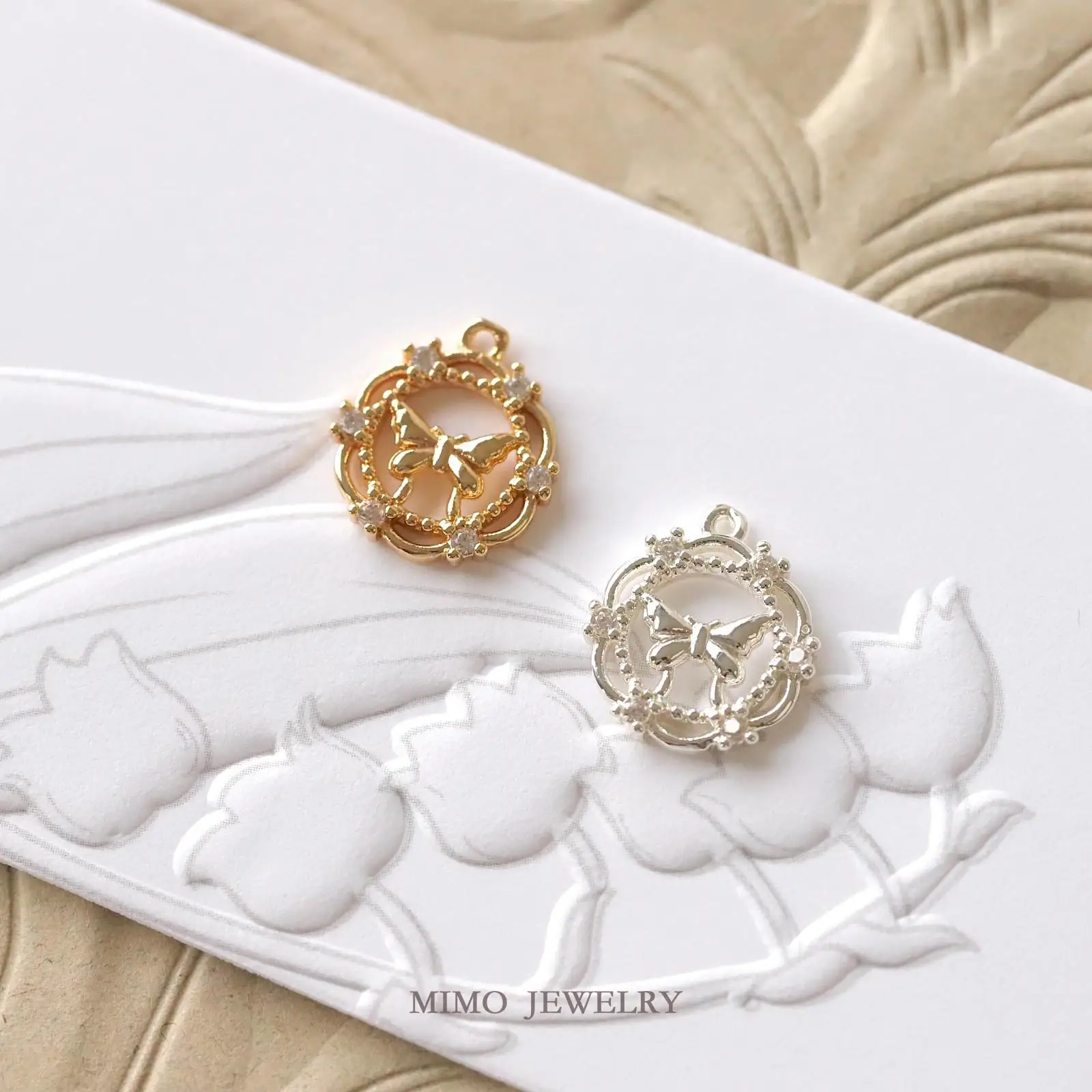 Girl Forest Hollow Lace Flower Wreath Butterfly Charms Pendant Supplies DIY Hand Brass Gold Plated Accessories 13.5X12mm