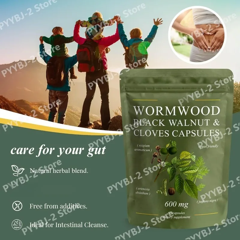 Wormwood Black Walnut Cloves Capsules 600mg Plant Based Herbal Supplement Vegan Digestive Wellness Immune Support 60 Caps