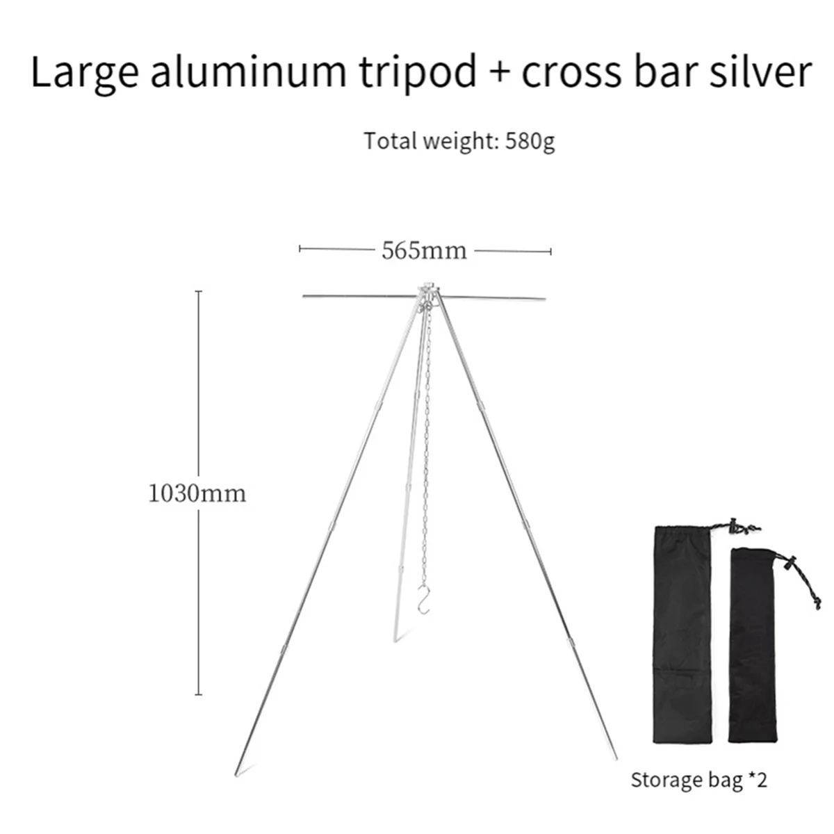 Silver Outdoor Aluminum Alloy Tripod Hanger Storage Rack Portable Crossbar Set Retractable Hanging Pot Bracket