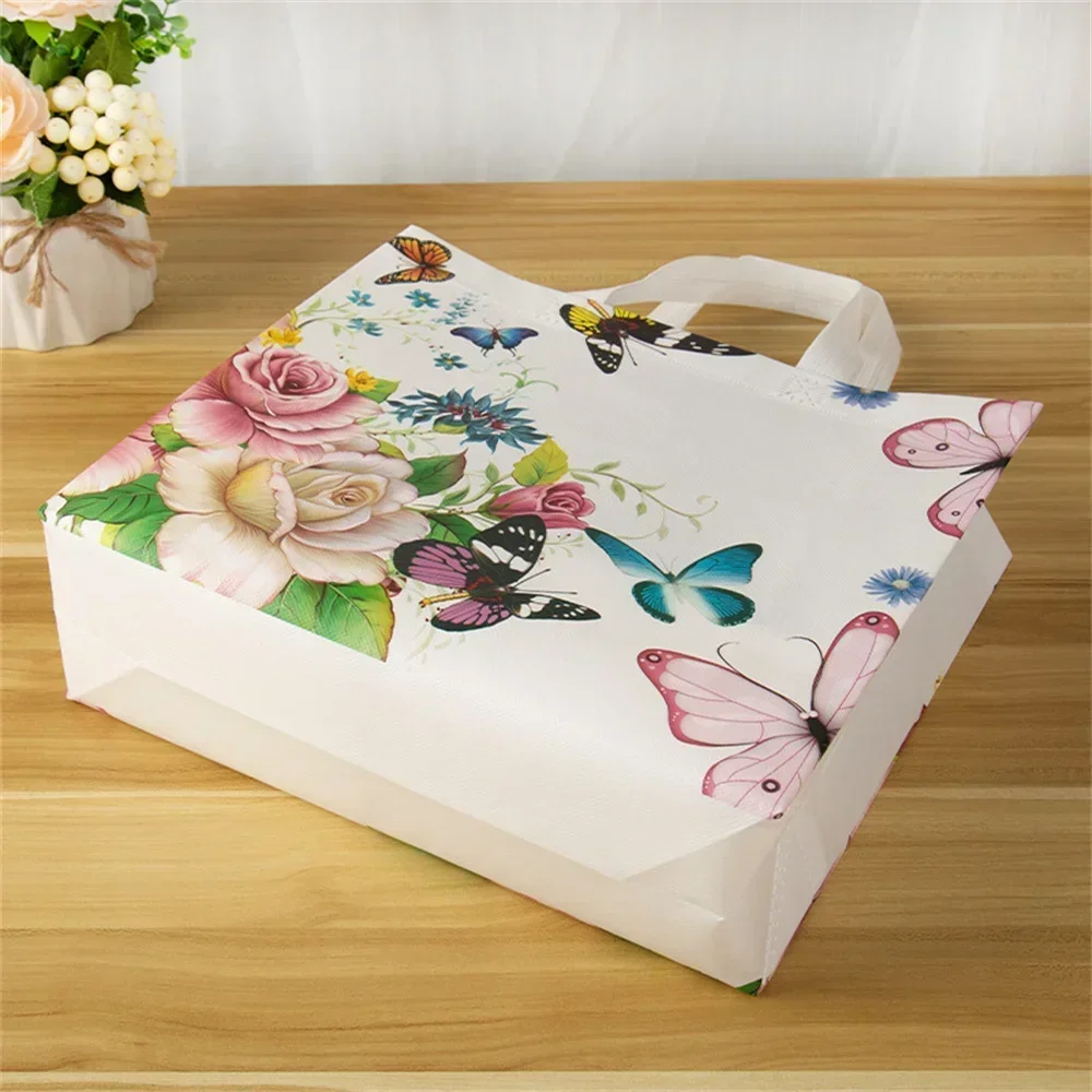 Bolsa de compras de tela no tejida con estampado de mariposas XXXXX, bolsa de mano reutilizable plegable, bolsa de almacenamiento impermeable, comestibles de viaje para mujer