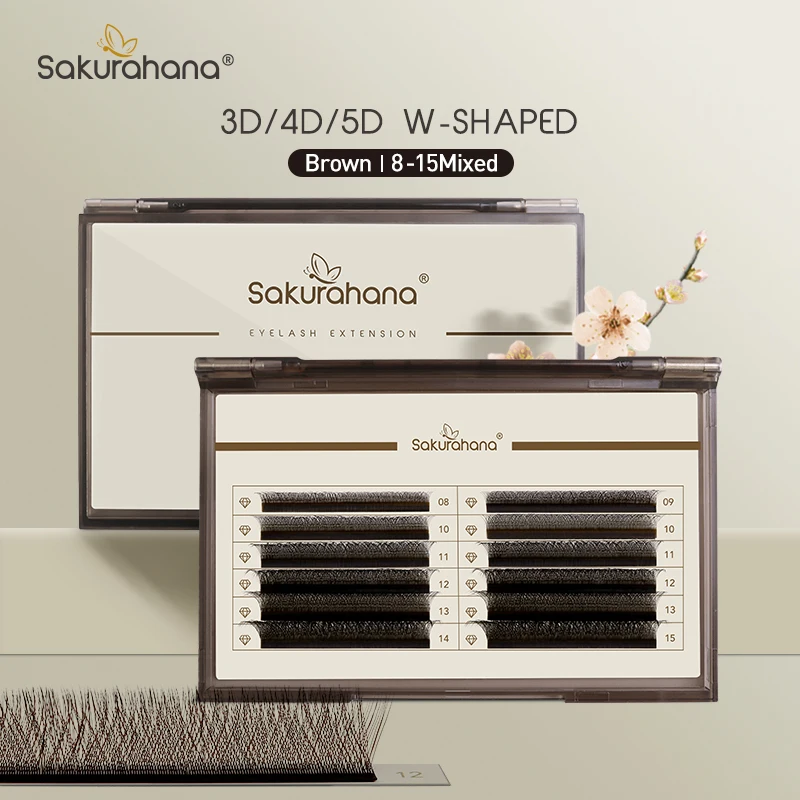 사쿠라하나 브라운 오토 플라워링 W형 3D 4D 5D 프리메이드 볼륨 팬 속눈썹 연장 내추럴 소프트 접착 속눈썹 메이크업 도구